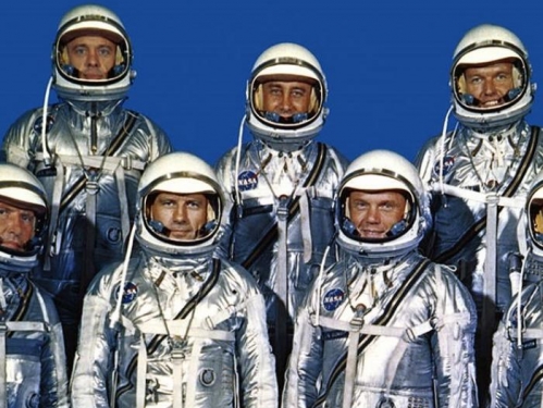 These seven individuals composed the first group of astronauts announced by the National Aeronautics and Space Administration. T