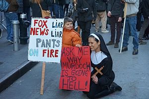 File - BlackLivesMatter Boycott Fox News and The NY Post during actions at News Corp Headquarters at 6 Ave and 47 St and Federal Hall at 26 Wall St, Manhattan, New York.