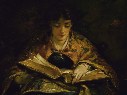 painting of a young woman ready poetry