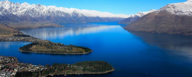 Looking from Queenstown over Lake Wakatipu to The Remarkables range.