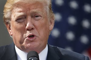 In this Monday, Oct. 23, 2017 file photo, President Donald Trump speaks during a joint statement with Singapore's Prime Minister Lee Hsien Loong in the Rose Garden of the White House in Washington.