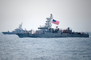 ARABIAN GULF (April 8, 2014) - Patrol Coastal ships USS Tempest (PC 2), left, and USS Firebolt (PC 10), both assigned to Patrol Coastal Squadron One, transit alongside one other during a formation exercise, April 8