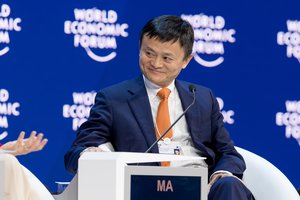 Jack Ma, YGL, Executive Chairman, Alibaba Group Holding, People's Republic of China; Member of the Board of Trustees, World Economic Forum speaking during the Session "Enabling eCommerce: Small Enterprises, Global Players" at the Annual Meeting 2018 of the World Economic Forum in Davos, January 24, 2018