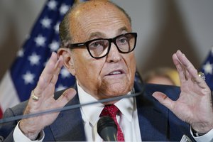 In this Nov. 19, 2020, file photo, former New York Mayor Rudy Giuliani speaks during a news conference at the Republican National Committee headquarters in Washington.