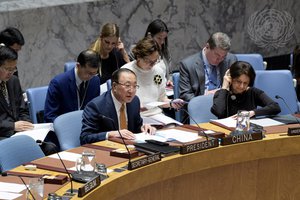 File - Zhang Jun, Permanent Representative of the People’s Republic of China to the United Nations and President of the Security Council for the month of March, chairs the Security Council meeting on peace and security in Africa, with a focus on countering terrorism and extremism in Africa.