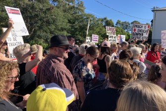 Protesters at Kyling Corner in Cleveland on Saturday, May 8, 2021 for a rally against Federal Bowman MP Andrew Laming in his electorate.