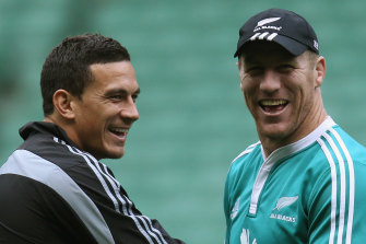 Sonny Bill Williams (left) and Brad Thorn (right) before an All Blacks Test at Twickenham in 2010. 