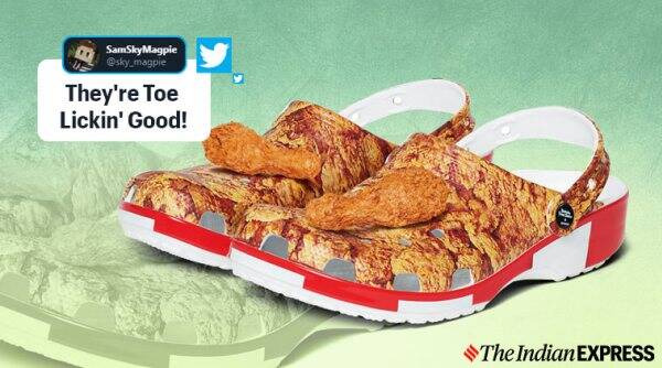 KFC, Crocs, Fried chicken print shoes, friend chicken shoes, KFC shoes, KFC crocs collaboration, KFC fried chicken print crocs, Colonel Sanders, Trending, Indian Express news