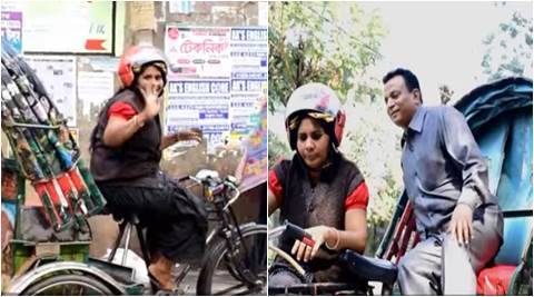 Bangladesh's first female rickshaw puller, first woman pulling rickshaw in Bangladesh, jasmine pulling rickshaw, female rickshaw puller, indian express, indian express news