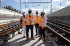 Premier Mark McGowan and Transport Minister Rita Saffioti (front) at the site of the new Perth to Bayswater airport link.