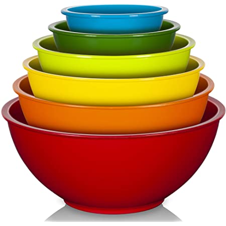 YIHONG 6 Pcs Plastic Mixing Bowls Set, Colorful Serving Bowls for Kitchen, Ideal for Baking, Prepping, Cooking and Serving Food, Nesting Bowls for Space Saving Storage, Rainbow