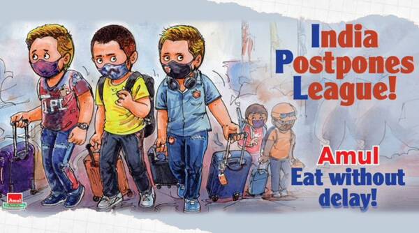 Amul topical, Amul topical doodle, Amul topical cartoon, Amul topical IPL suspension, IPL 2021, IPL 2021 suspension memes, Amul topical 2021 IPL suspension viral topical, trending news, Indian express news