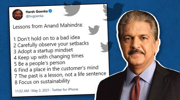 Harsh Goenka, Anand Mahindra , Harsh Goenka lessons from Anand Mahindra, Harsh Goenka Twitter, Anand Mahindra Twitter, Trending news, Indian Express news