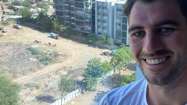 Pat Cummins in his hotel room in India.