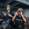 US sailors search for surface contacts during a Strait of Hormuz transit in 2019.