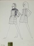 Karl Lagerfeld Original Fashion Sketch Ink Drawing with Fabric T-734