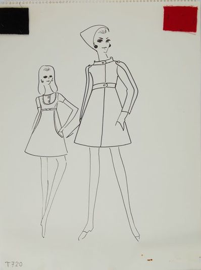 Karl Lagerfeld, ‘Karl Lagerfeld Original Fashion Sketch Ink Drawing with Fabric T-720’, 1963-1969