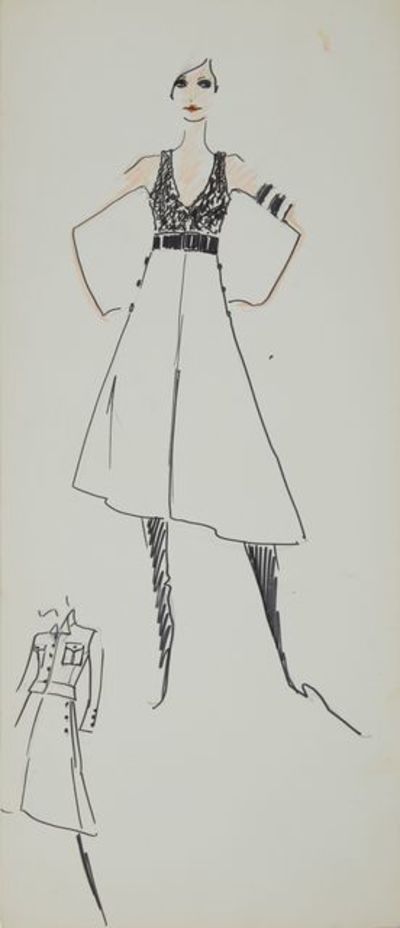 Karl Lagerfeld, ‘Karl Lagerfeld Original Fashion Sketch Ink Pen with Marker Drawing Contemporary Art’, 1963-1969