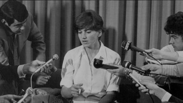 “Kate Webb faces the microphones at Kingsford Smith Airport yesterday.” May 12, 1971.