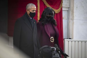 Former President Barack Obama and his wife Michelle attend the 59th Presidential Inauguration ceremony in Washington, Jan. 20, 2021