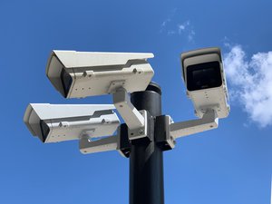 File - Surveillance cameras near Paul-Bocuse market, Lyon, France.