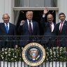 The signing of the Abraham Accords: Israeli Prime Minister Benjamin Netanyahu, left, President Donald Trump, Bahrain Foreign Minister Khalid bin Ahmed Al Khalifa and United Arab Emirates Foreign Minister Abdullah bin Zayed al-Nahyan at the White House in September.