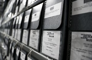 Boxes fill the shelves in the Documents Vault at the U.S. Holocaust Memorial Museum's David and Fela Shapell Family Collections, Conservation and Research Center in Bowie, Md., Monday, April 24, 2017.