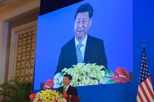 File - Chinese President Xi Jinping addresses U.S. Secretary of State John Kerry, U.S. Treasury Secretary Jack Lew, Chinese Vice Premier Liu Yandong, Chinese Vice Premier Wang Yang, and Chinese State Councilor Yang Jiechi, and other U.S. and Chinese officials on June 6, 2016, in a villa at the Diaoyutai Guest House complex in Beijing, China, as the Chinese leader opens a two-day Strategic and Economic Dialogue between their respective countries.