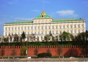 View from across the Moskva River of Grand Kremlin Palace, Moscow, Russia