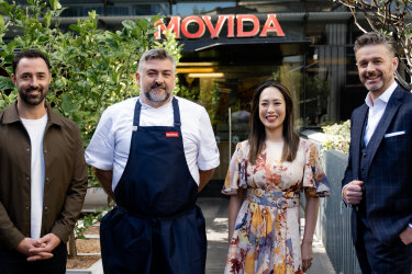 Frank Camorra of MoVida pictured with MasterChef judges Andy Allen, Melissa Leong and Jock Zonfrillo.