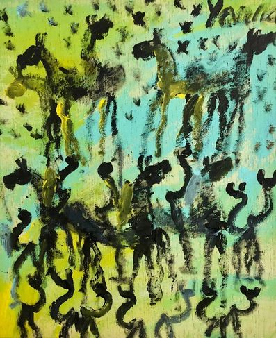 Purvis Young, ‘Horses, Warriors in Key lime green, tile, blue’, ca. 1995