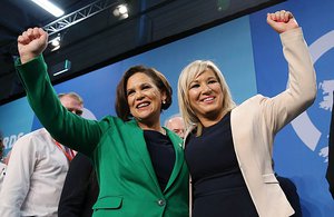 File - Sinn Féin President Mary Lou McDonald and Vice President Michelle O'Neill, 2018