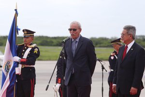 Relations of El Salvador and the Sahrawi Arab Democratic Republic leaders Brahim Ghali (center) and Carlos Alfredo Castaneda Magana (right)