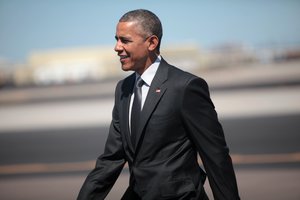 President Barack Obama after arriving on Air Force One at Phoenix Sky Harbor Airport in Phoenix, Arizona