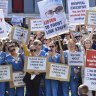 Nurses and doctors protest ourside Perth Children’s Hospital on May 25.