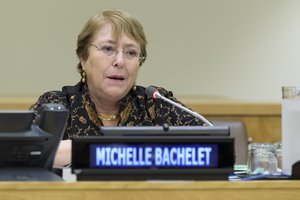 27 September 2018,Michelle Bachelet, United Nations High Commissioner for Human Rights, addresses the launch of the cross-regional alliance on "Good Human Rights Stories", a joint initiative to promote and protect universal human rights