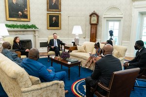 President Joe Biden meets with the family of George Floyd at the Oval Office, Washington DC