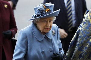 Britain's Queen Elizabeth II arrives to attend the annual Commonwealth Day service at Westminster Abbey in London