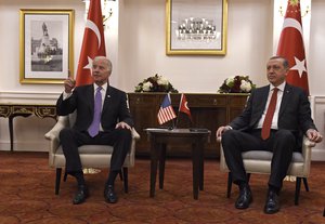 Vice President Joe Biden meets with Turkish President Recep Tayyip Erdogan in Washington, Thursday, March 31, 2016.