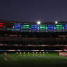 The incredible scene set at Optus Stadium for the Dreamtime blockbuster between Richmond and Essendon.