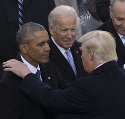 Donald J. Trump shakes hands with the 44th President of the United States, Barack H. Obama during the 58th Presidential Inauguration at the U.S. Capitol Building, Washington, D.C., Jan. 20, 2017