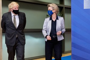 Ursula von der Leyen, President of the European Commission, receives Boris Johnson, British Prime Minister for a working diner following the last negotiations, in presence of the negotiators in charge, indeed Michel Barnier, Head of Task Force for Relations with the United Kingdom and David Frost, Head of Taskforce Europe,09/12/2020, Brussels, Belgium