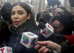 Emma Coronel Aispuro, wife of Joaquin "El Chapo" Guzman, leaves federal court in New York, Tuesday, Feb. 12, 2019