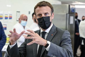 French President Emmanuel Macron talks to journalists Tuesday June 8, 2021 at the Hospitality school in Tain-l'Hermitage, southeastern France