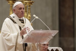 Pope Francis celebrates Christmas Eve Mass in St. Peter’s Basilica at the Vatican, Tuesday, Dec. 24, 2019.