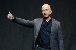 Jeff Bezos speaks at an event before unveiling Blue Origin's Blue Moon lunar lander in Washington, in this Thursday, May 9, 2019