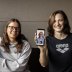 Elin Schulz and sister Nele, who facetiming from overseas, with Olympic swimmer Cate Campbell.