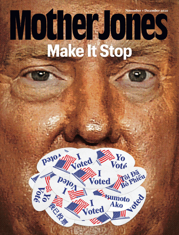 Mother Jones Magazine Cover : November + Decenber 2020