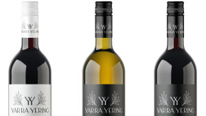 From left, Yarra Yering Merlot 2019, Yarra Yering Carrodus Viognier 2019, Yarra Yering Carrodus Shiraz 2019.