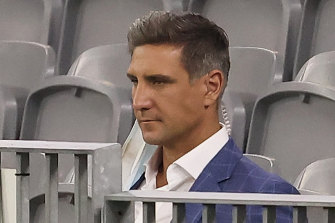 Matthew Pavlich looks on from the stands during the round six AFL match between Fremantle and North Melbourne.